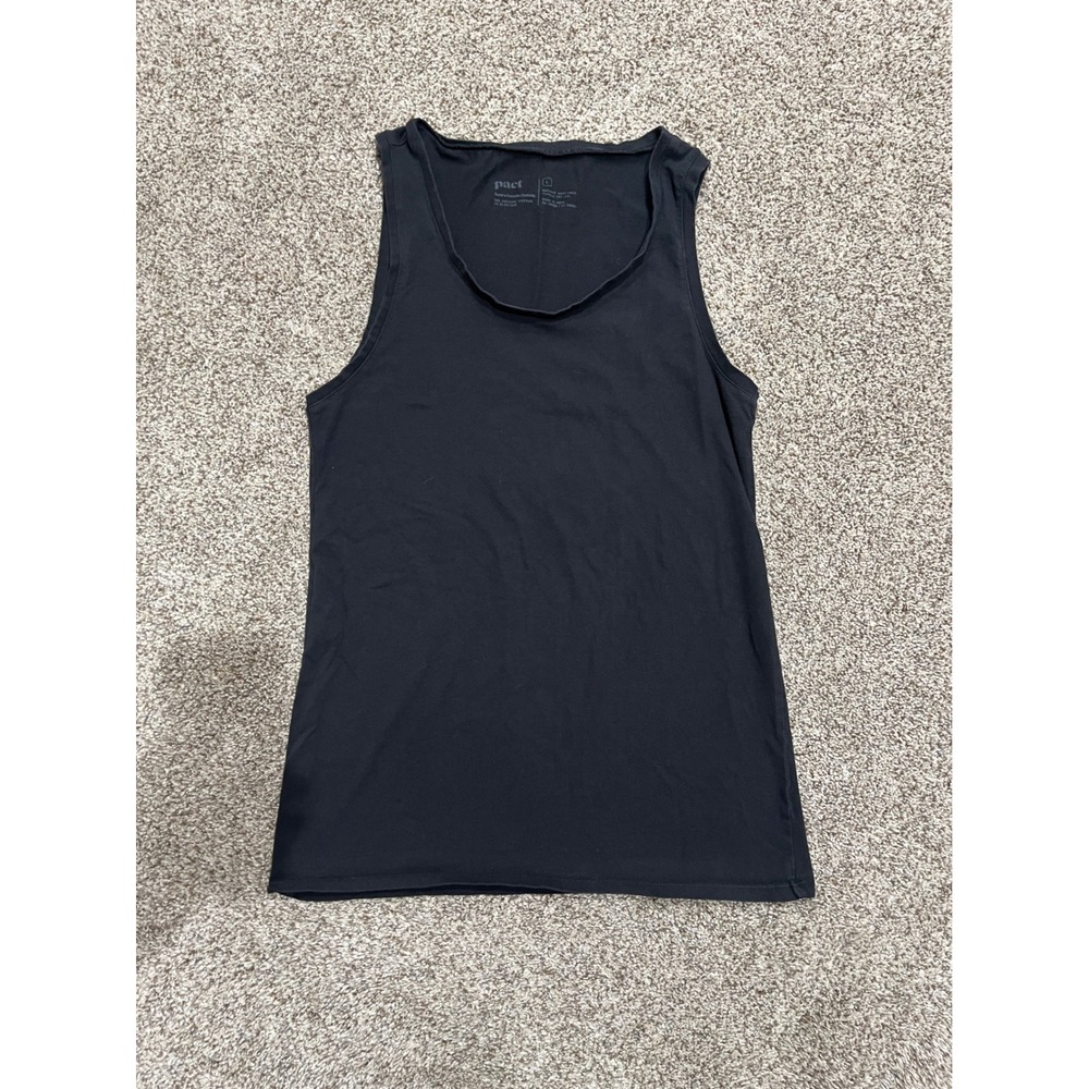 Pact Organic Cotton Stretch Tank Top Black Large Sleeveless Scoop Neck Basic